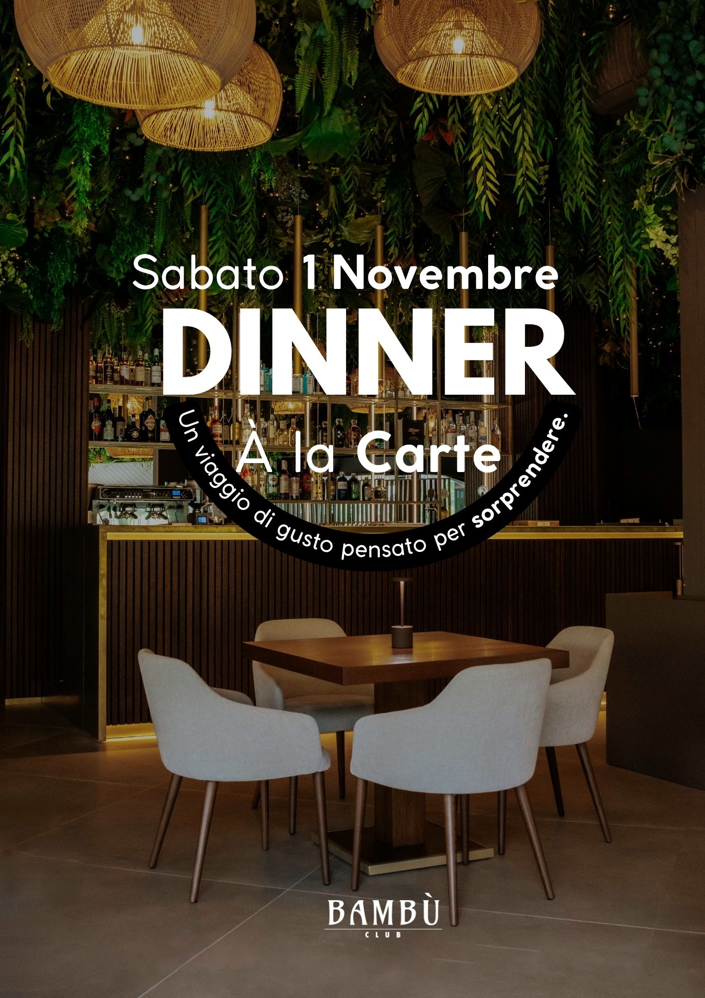 DINNER à la carte -Sabato 1 novembre 